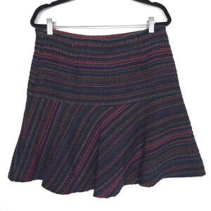 CAROLL PARIS Women's Skirt 40 US 8 WOOL Blend Flounce Hem Mini Navy‎ Red FRANCE